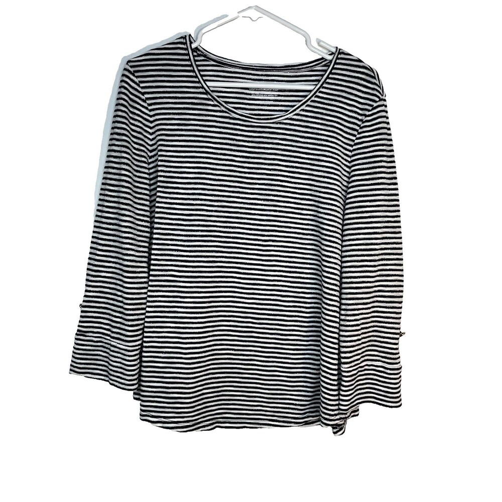 Chicos Multi Color Stripes long Sleeve Layering Knit Top Blouse sz 2 / L (15)